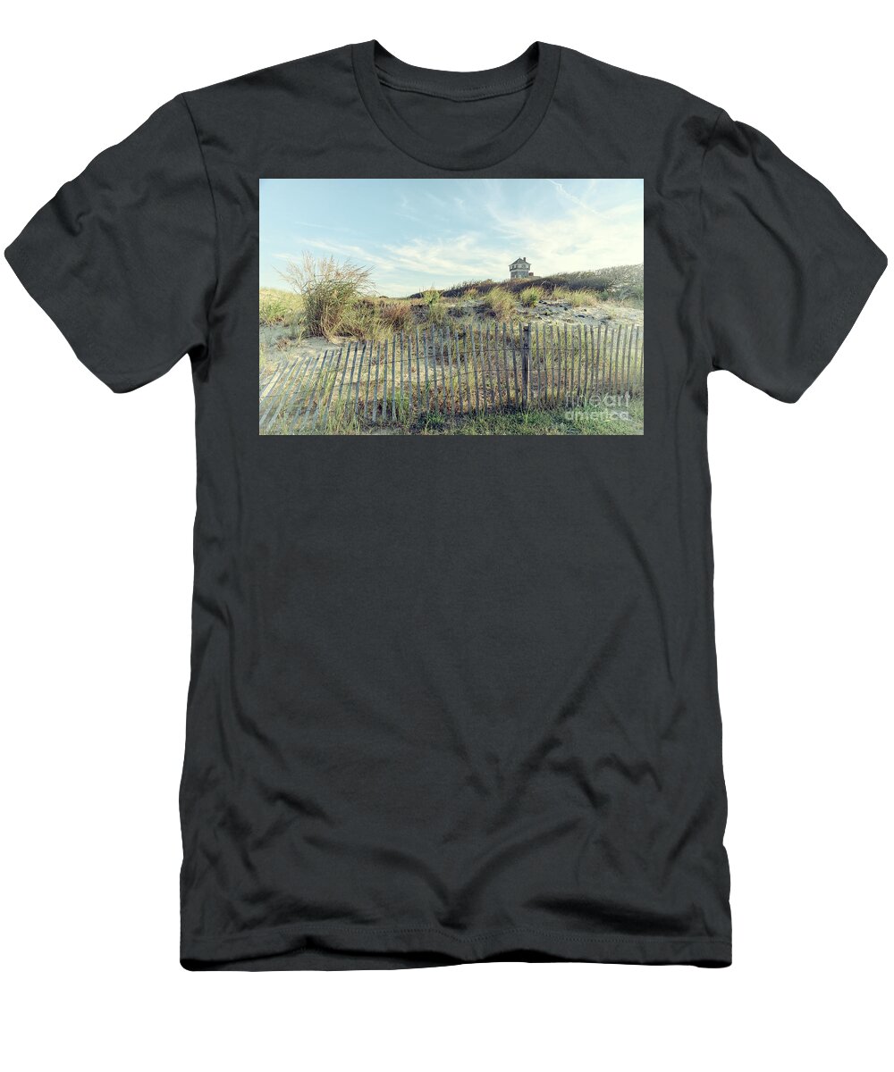 Dune Fence T-Shirt featuring the photograph Dune Fence and Grass by Debra Fedchin