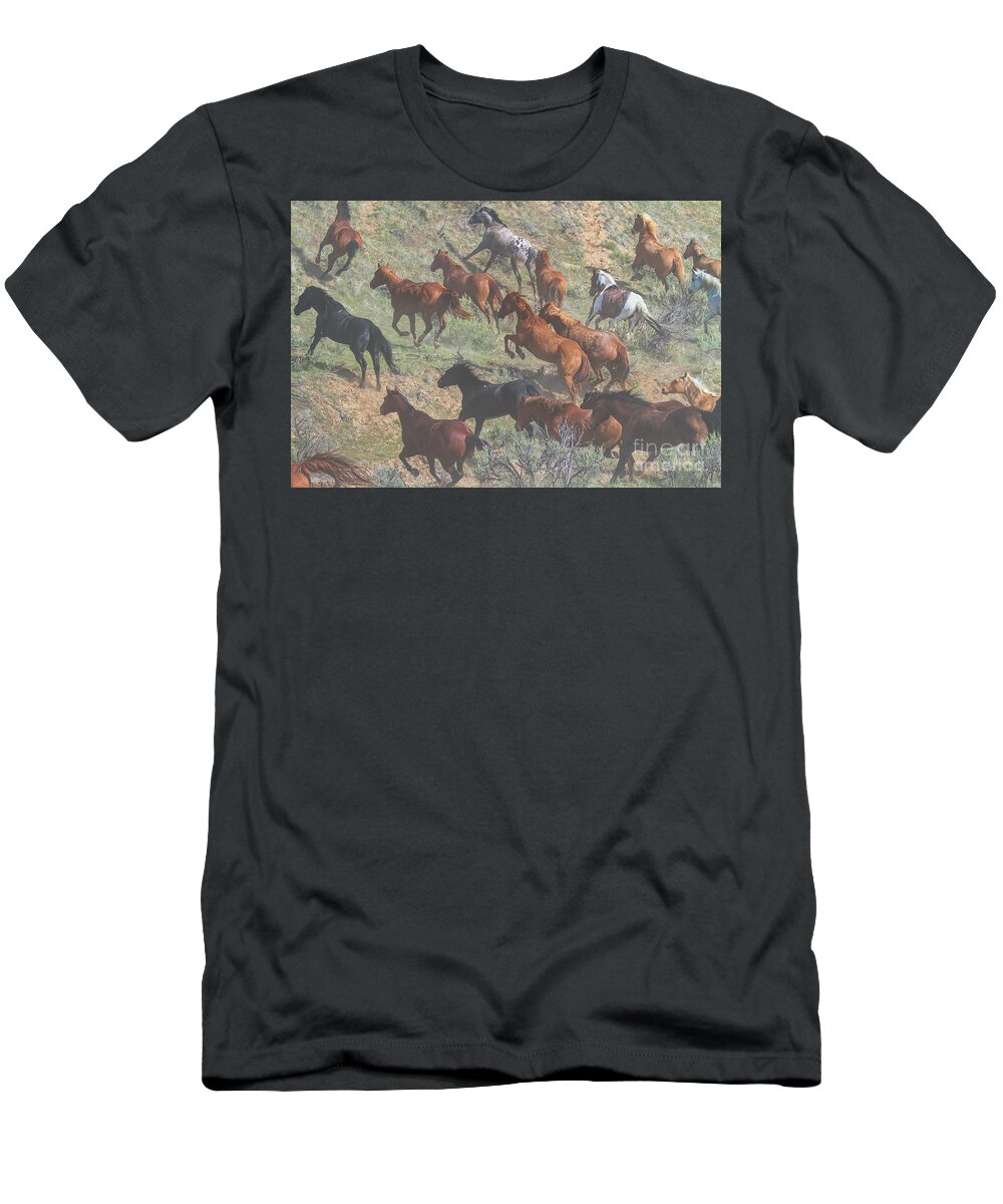 Running Horses T-Shirt featuring the photograph Dust in the Wind by Jim Garrison
