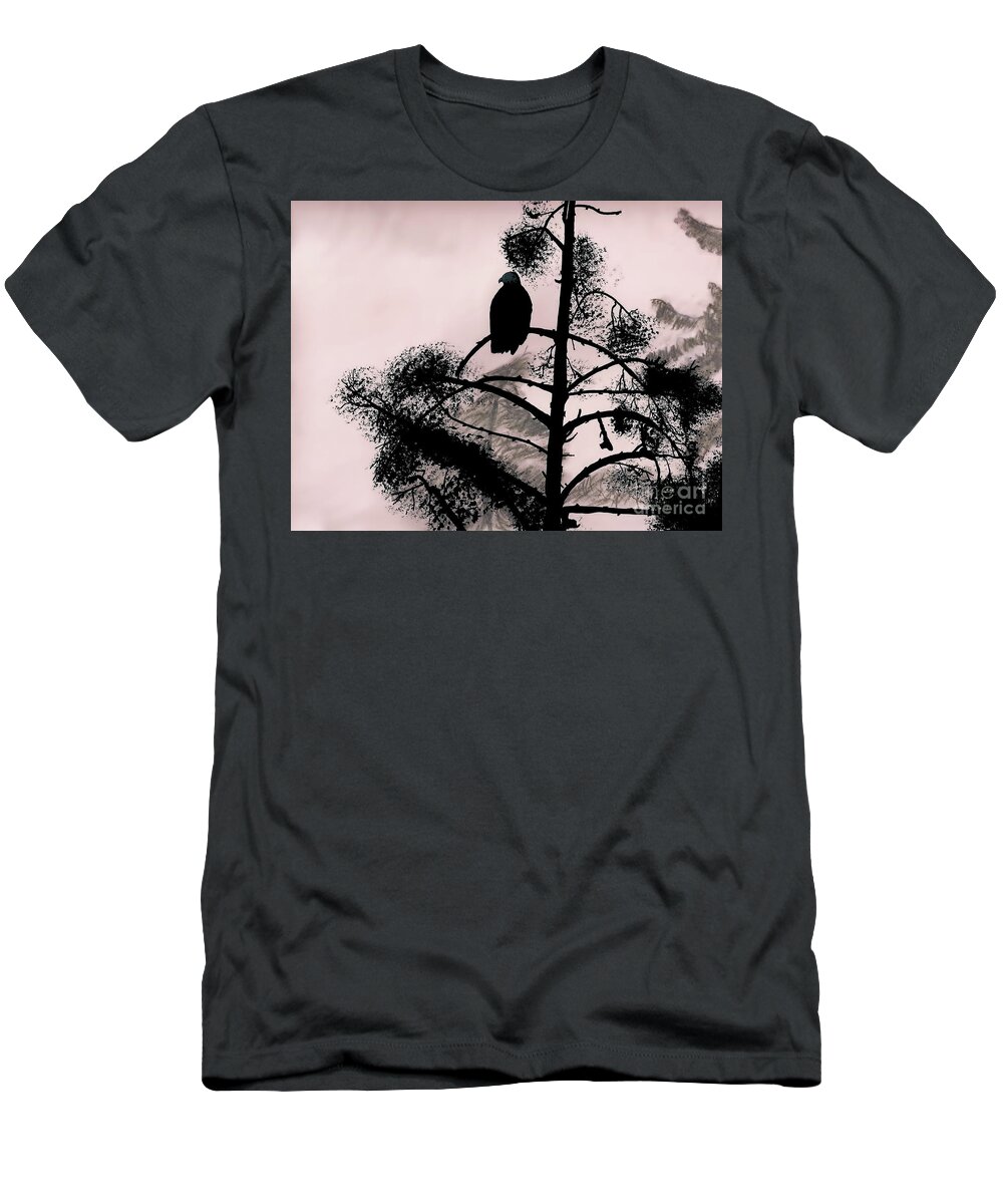 Eagle T-Shirt featuring the drawing Eagle in Pink Sky by D Hackett