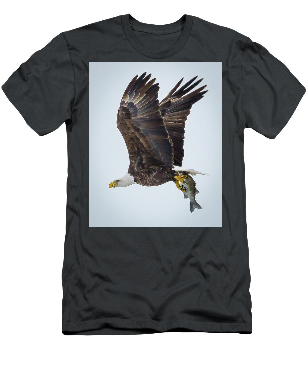 Eagle T-Shirt featuring the photograph Eagle with Fish by David Wagenblatt