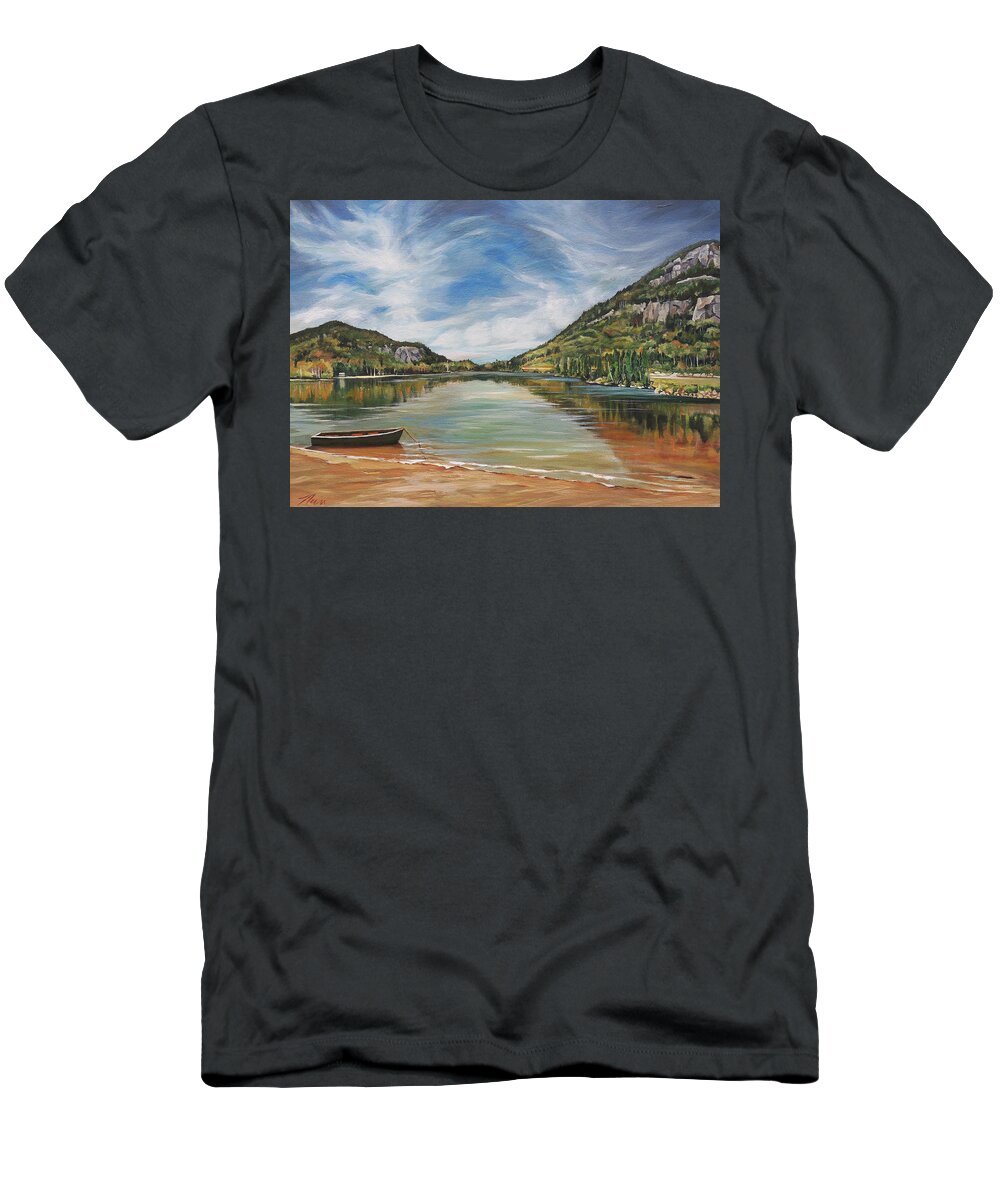 Echo Lake T-Shirt featuring the painting Echo Lake in Franconia Notch New Hampshire by Nancy Griswold