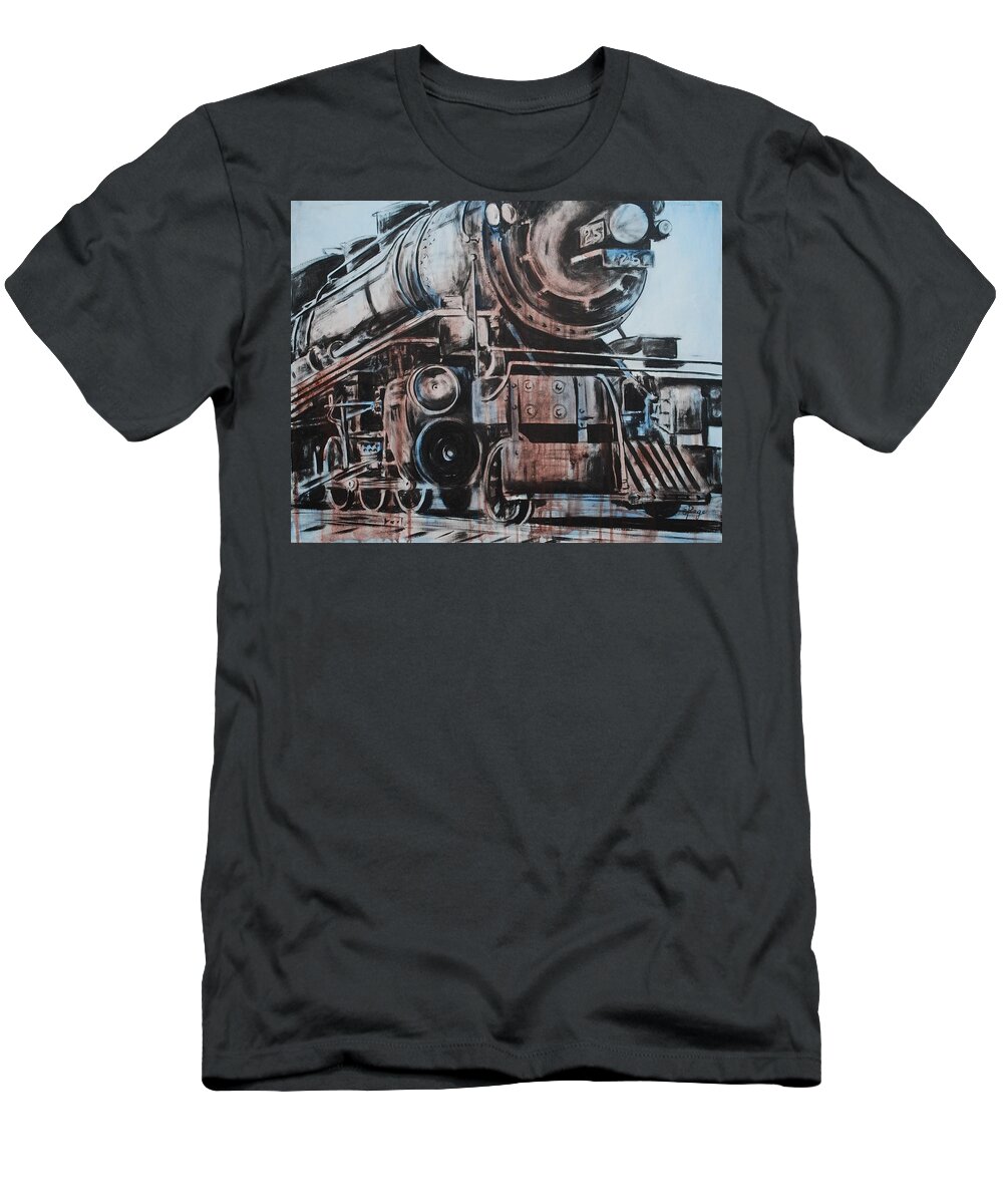 Steam Engine T-Shirt featuring the painting Engine #25 by Emily Page