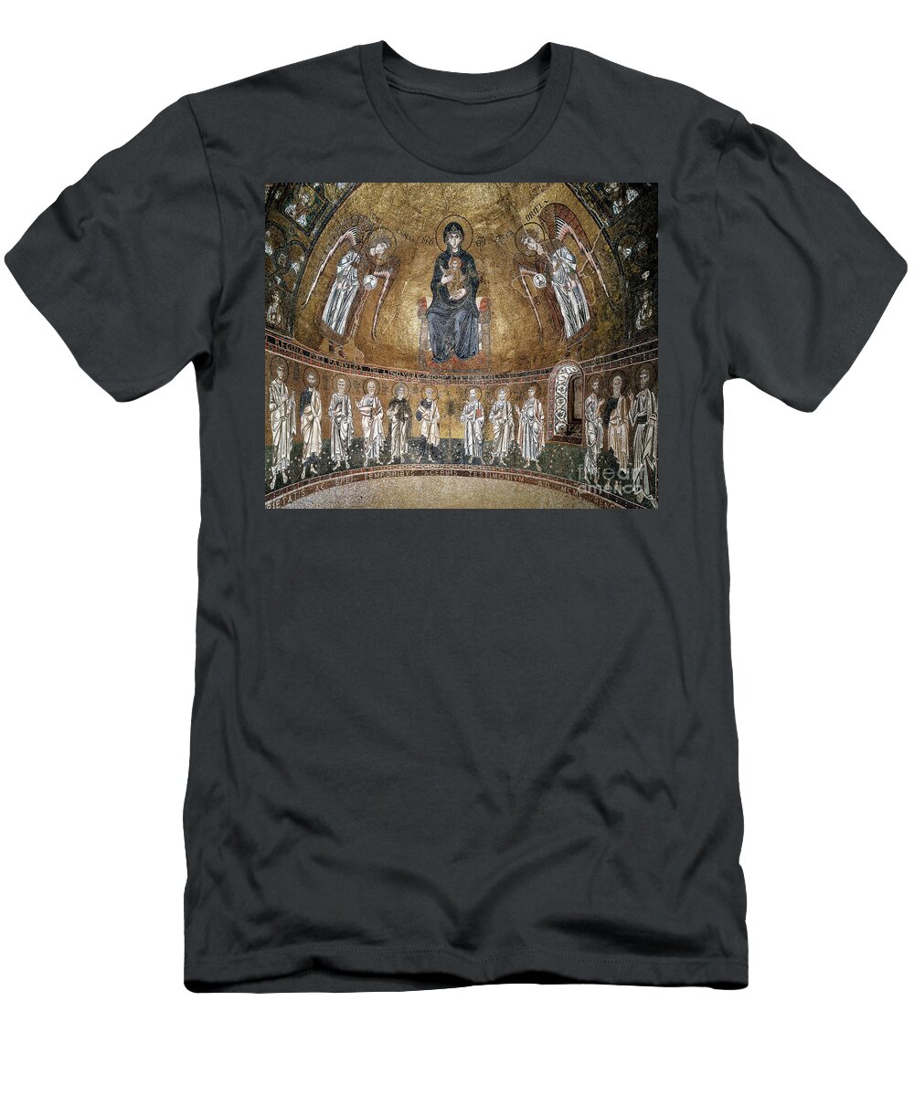 Angel T-Shirt featuring the painting Enthroned Virgin With Archangels And Apostles by Byzantine School