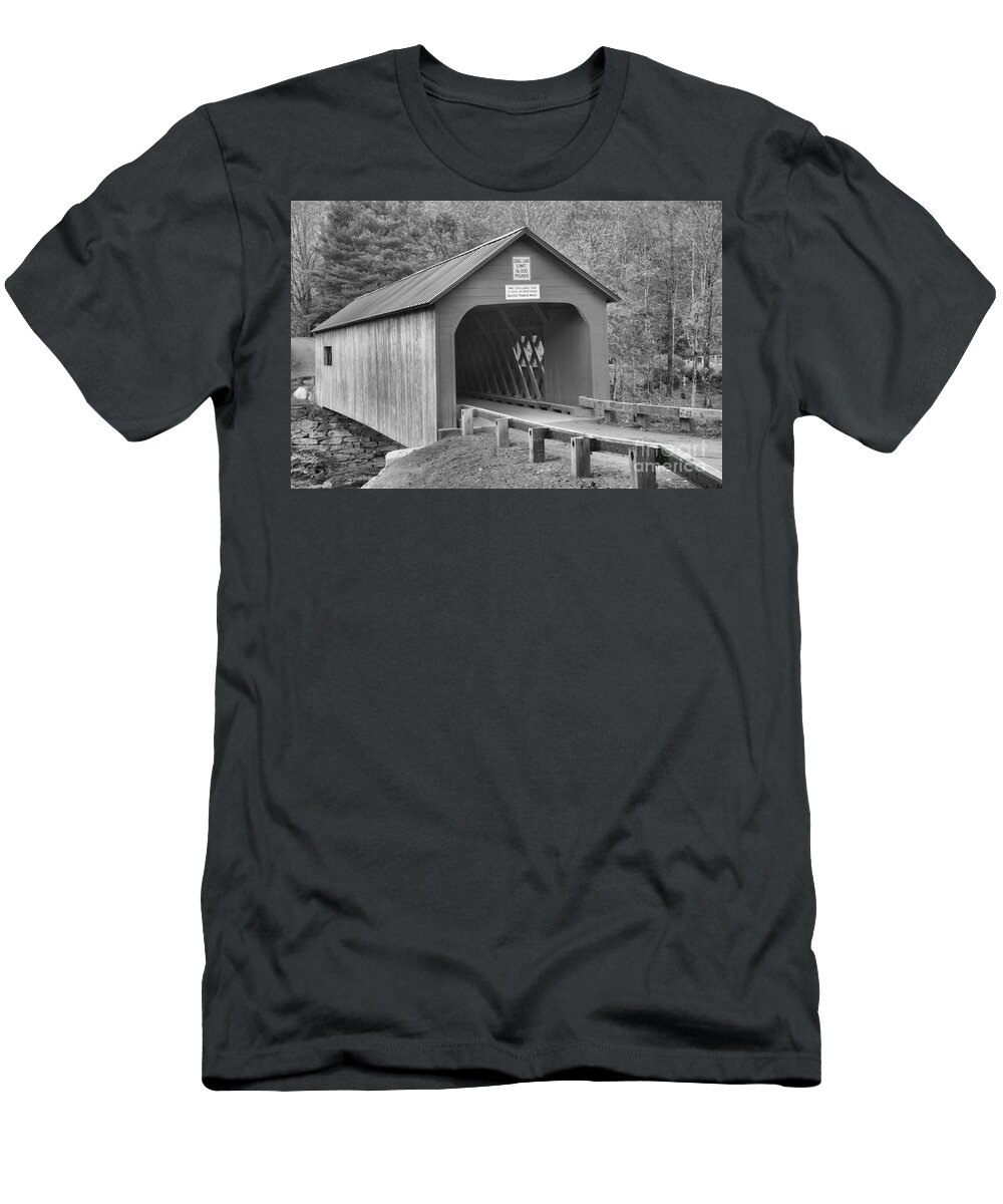 Green River Covered Bridge T-Shirt featuring the photograph Entrance To The Green River Covered Bridge Black And White by Adam Jewell