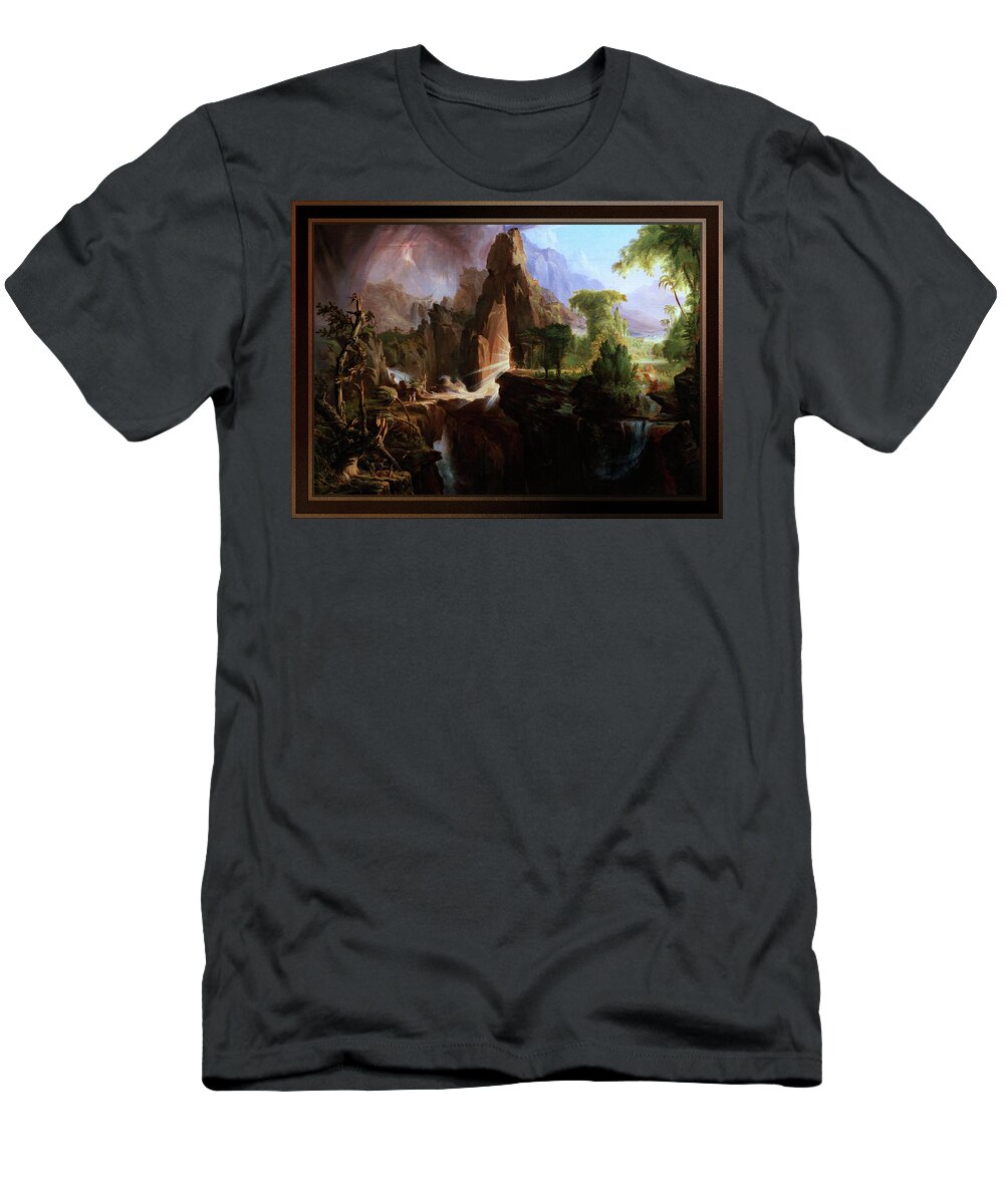 Expulsion From The Garden Of Eden T-Shirt featuring the painting Expulsion from the Garden of Eden by Thomas Cole by Rolando Burbon