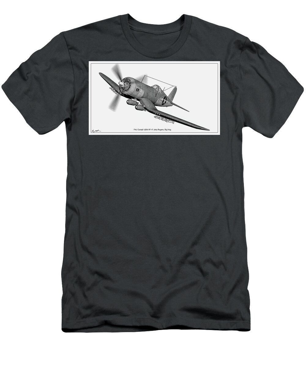 Vought F4u Corsair T-Shirt featuring the digital art F4U Corsair Sketch by Tommy Anderson