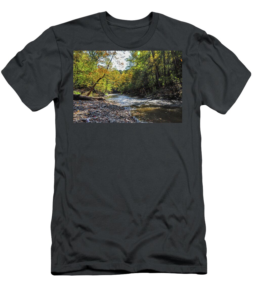 Falling T-Shirt featuring the photograph Falling Leaves - Wissahickon Creek by Bill Cannon