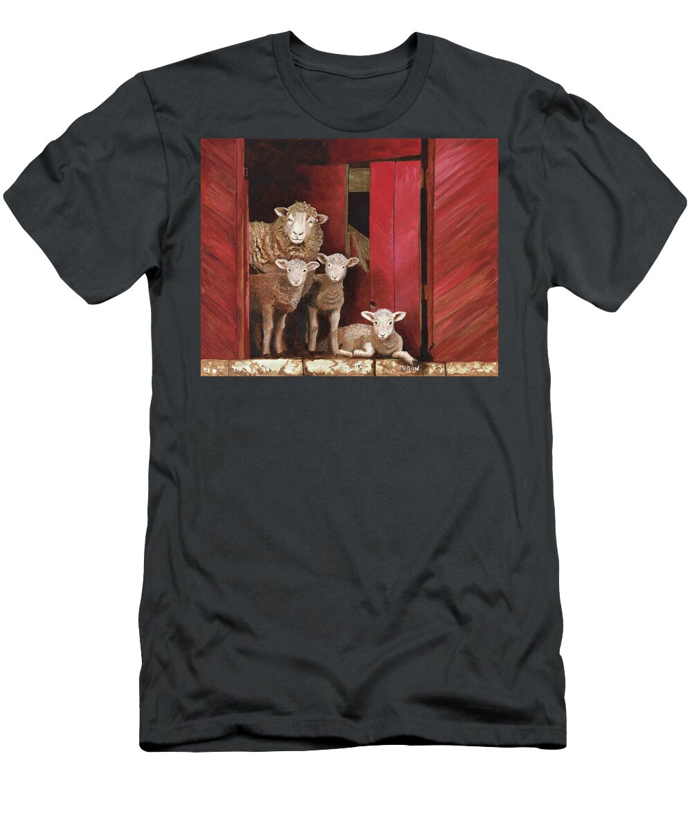 Sheep T-Shirt featuring the painting Family Portrait by Megan Collins