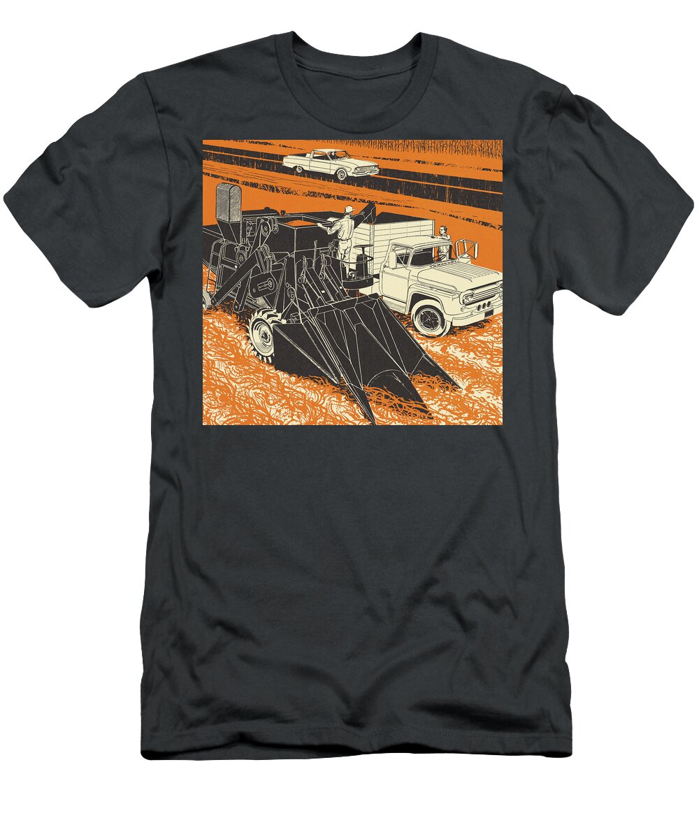 Agriculture T-Shirt featuring the drawing Farmers Harvesting Crops by CSA Images