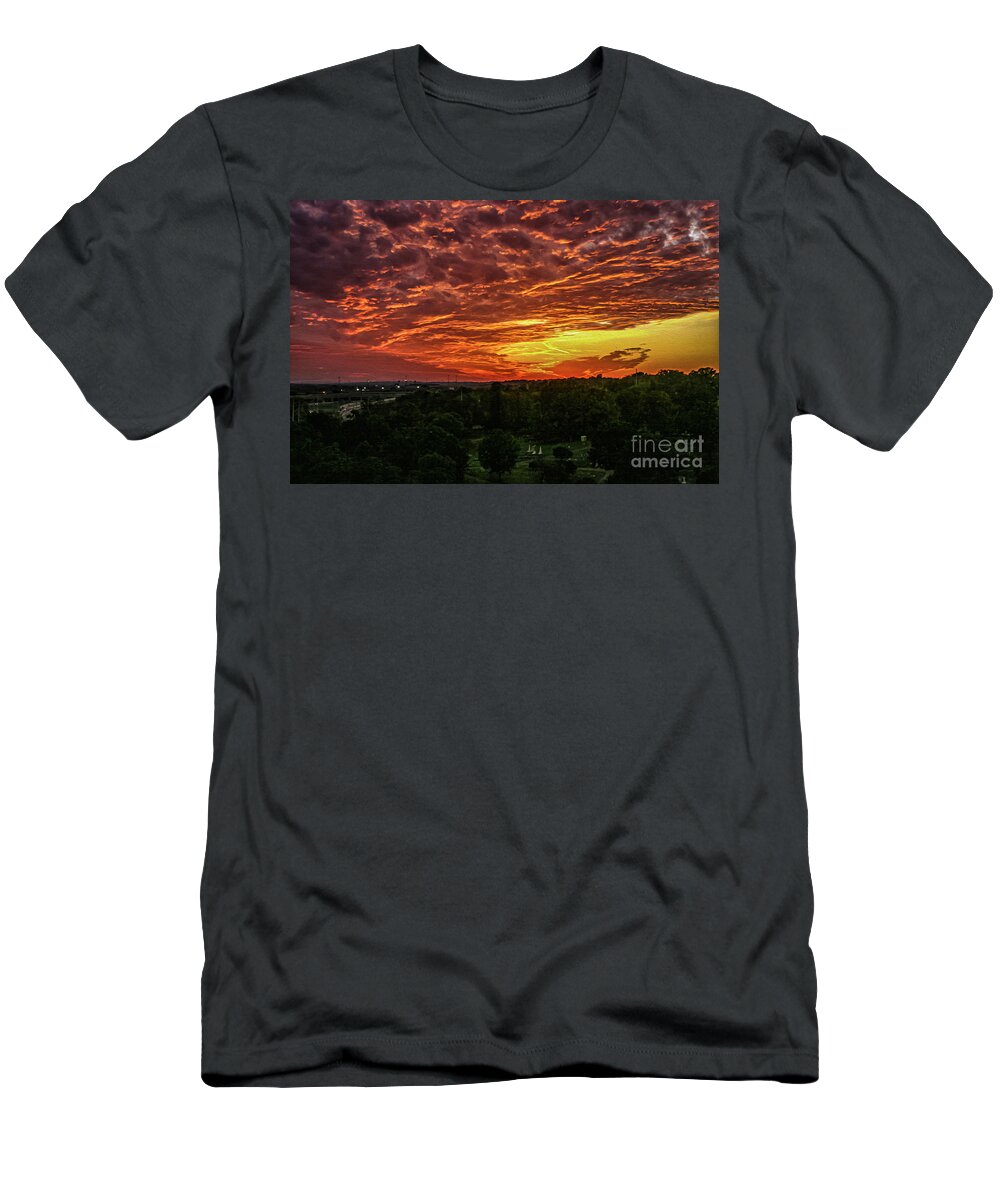 Sunset T-Shirt featuring the photograph Fiery Sunset by Tracy Brock