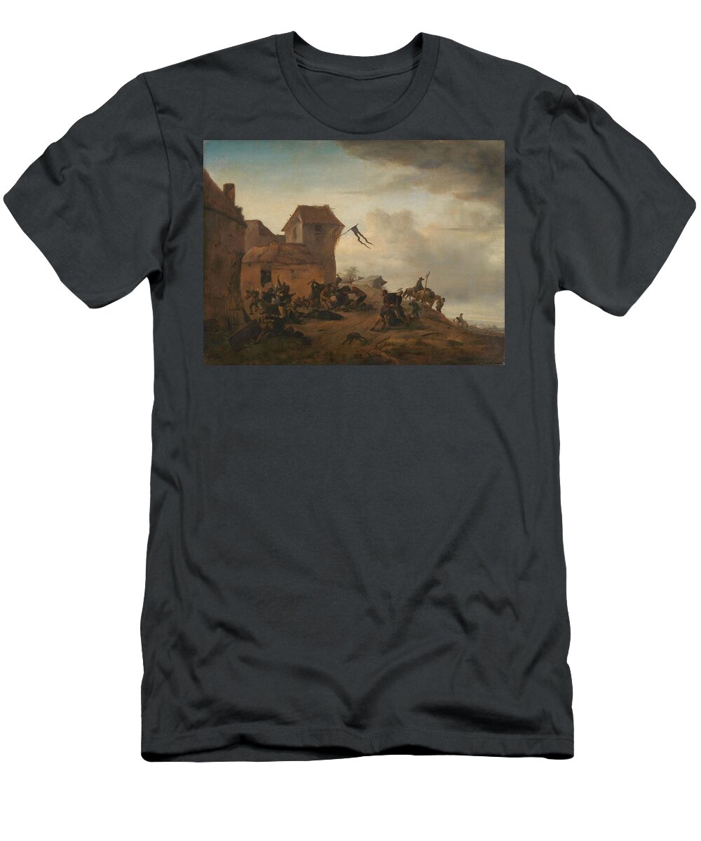Canvas T-Shirt featuring the painting Fighting Peasants near a Village. by Philips Wouwerman