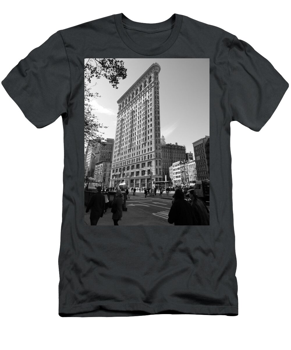 Flatiron T-Shirt featuring the photograph Flatiron Building NYC from a busy sidewalk by Patricia Caron