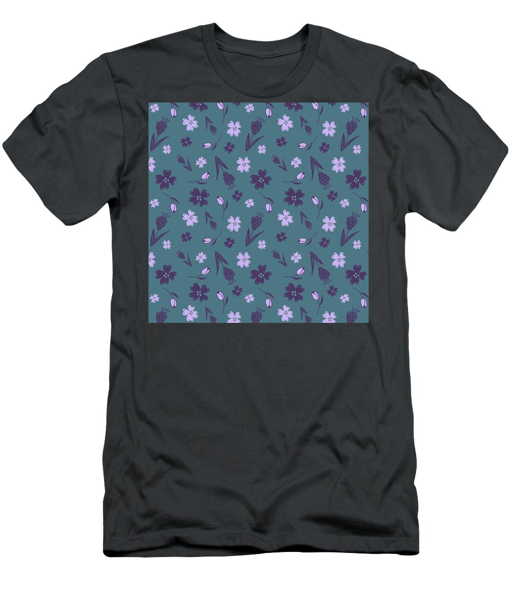 Flowers T-Shirt featuring the digital art Flowers and Feathers Purple by Lisa Blake