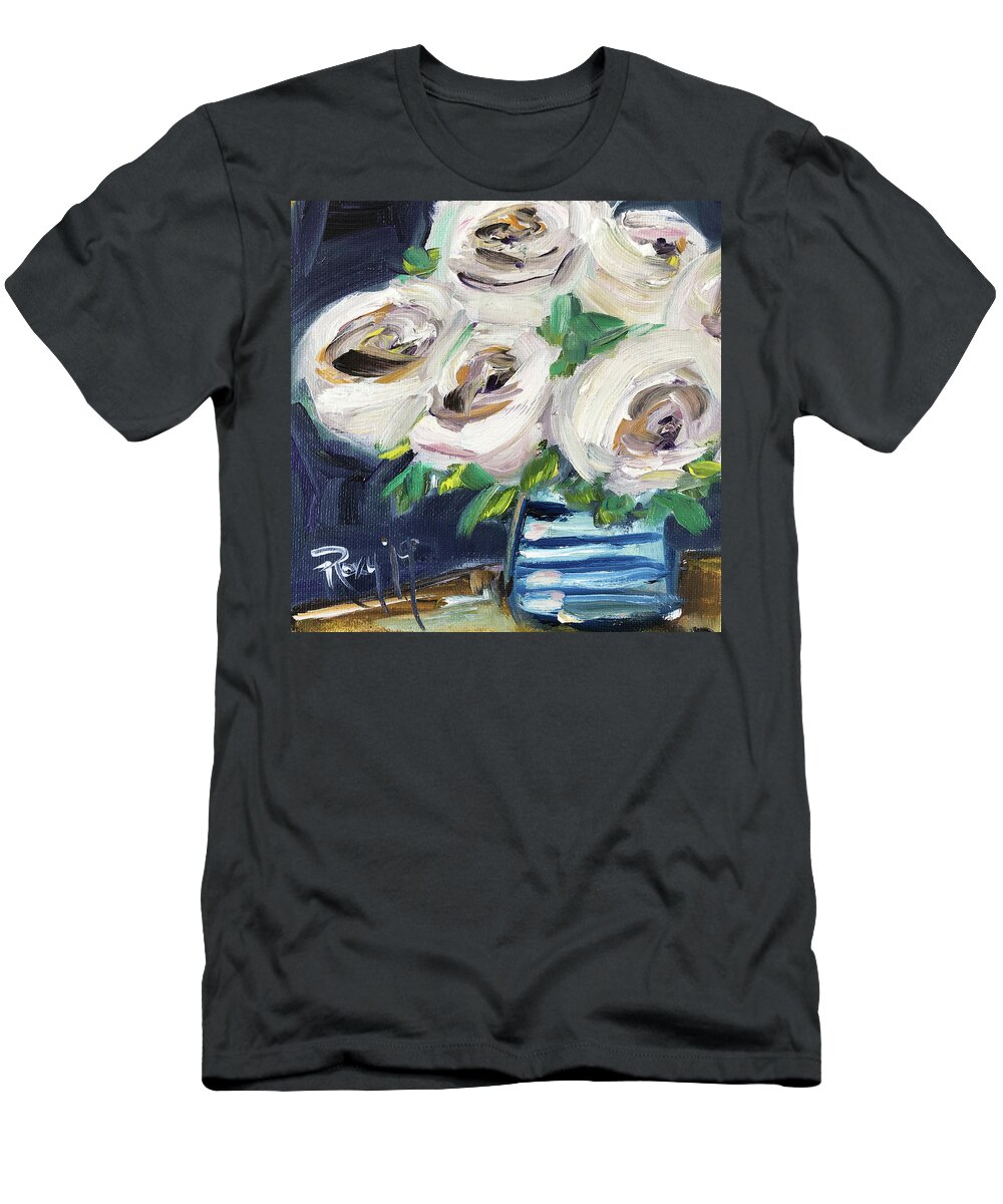 Roses T-Shirt featuring the painting Fluffy White Roses by Roxy Rich