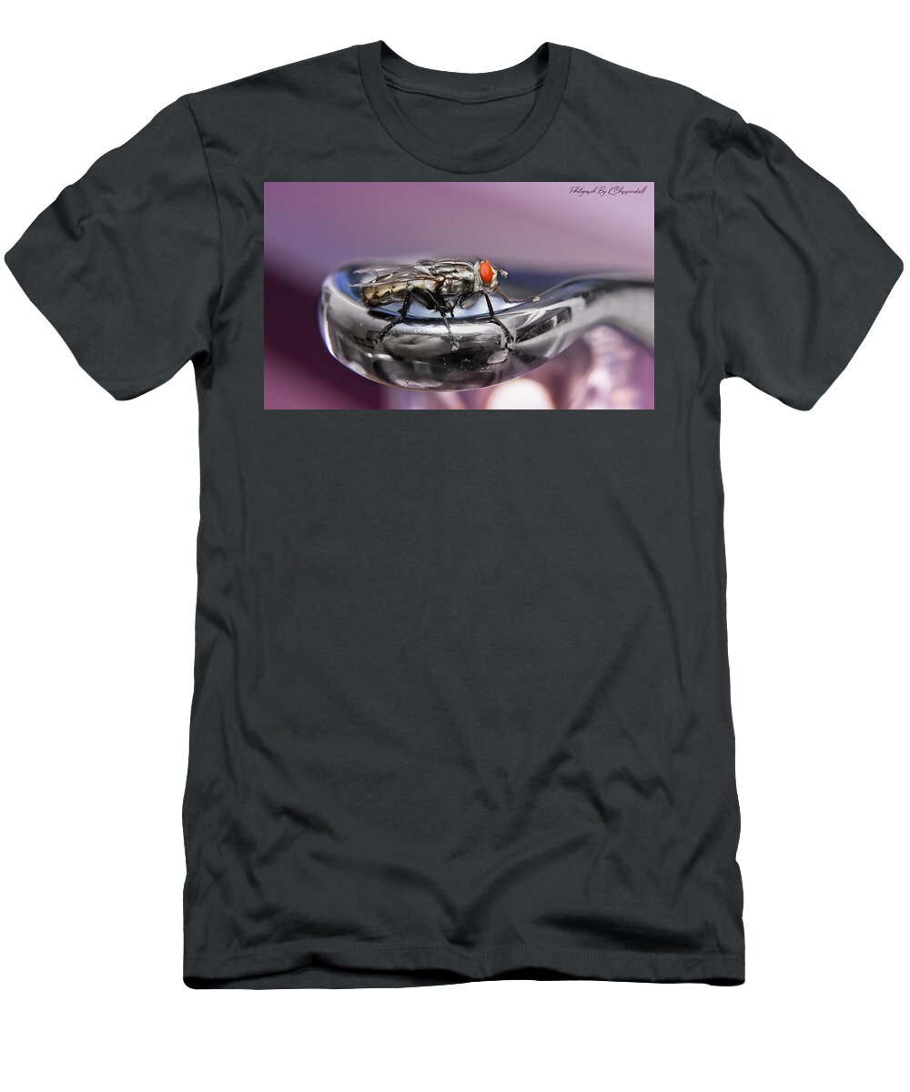 Macro Photography T-Shirt featuring the digital art Fly on a tap 0122 by Kevin Chippindall