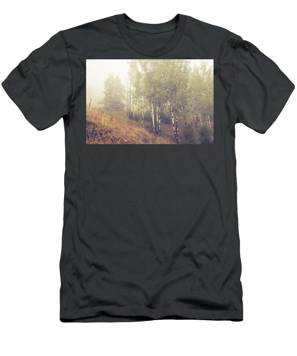 Autumn T-Shirt featuring the photograph Foggy Colorado Aspen by Catherine Avilez