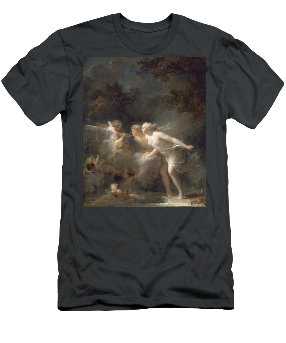 B1019 T-Shirt featuring the painting Fountain Of Love, c1785 by Jean Honore Fragonard