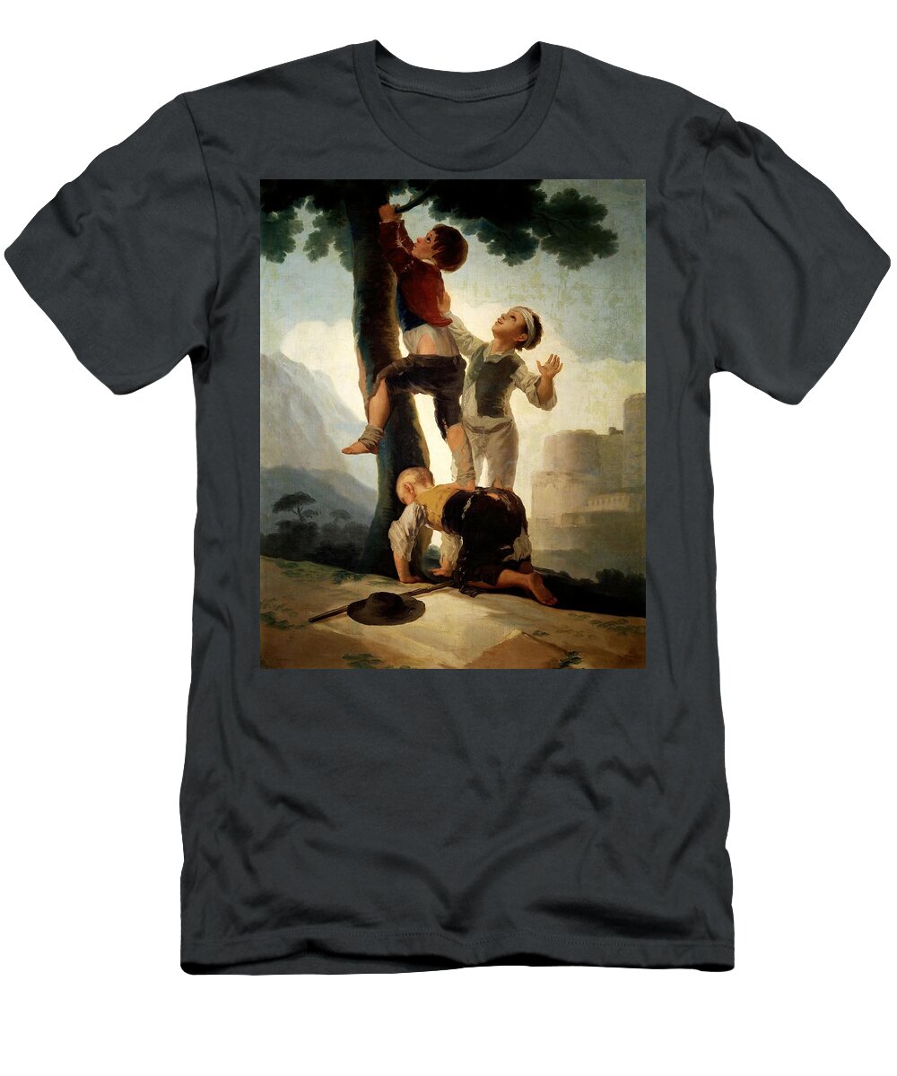 Boys Climbing A Tree T-Shirt featuring the painting Francisco de Goya y Lucientes / 'Boys Climbing a Tree', 1791-1792, Spanish School. by Francisco de Goya -1746-1828-