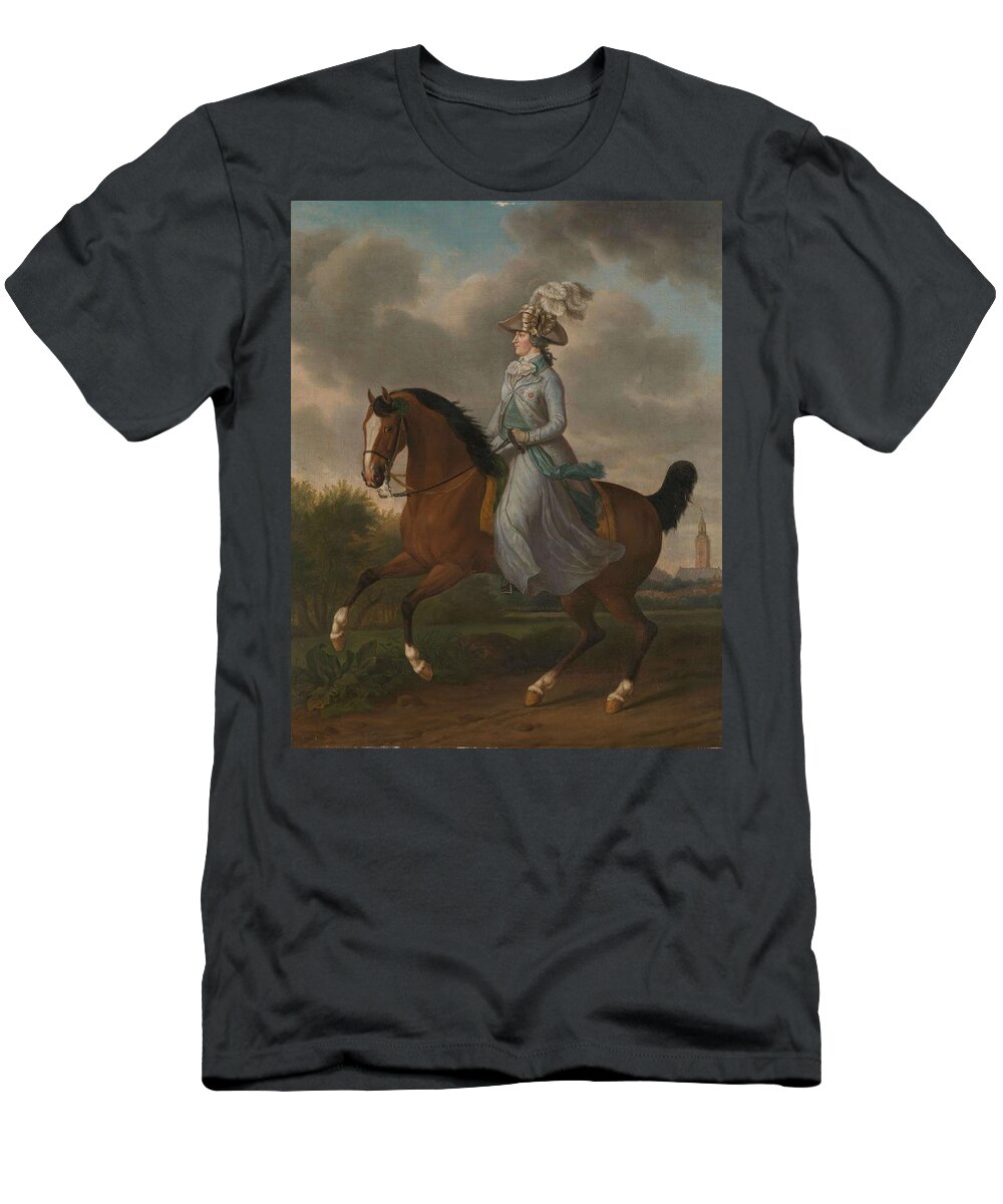 Canvas T-Shirt featuring the painting Frederika Sophia Wilhelmina of Pruissia -1751-1820-, Equestrian portrait of the Wife of Prince Wi... by Tethart Philip Christian Haag
