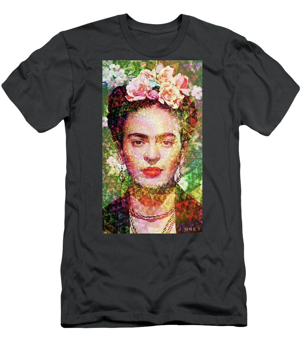 Frida T-Shirt featuring the digital art Frida Fractal 2 by J U A N - O A X A C A