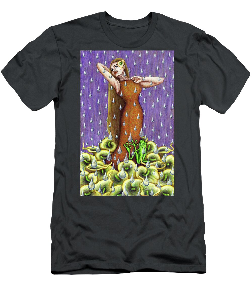 Frog T-Shirt featuring the painting Frog's Garden by Amy E Fraser