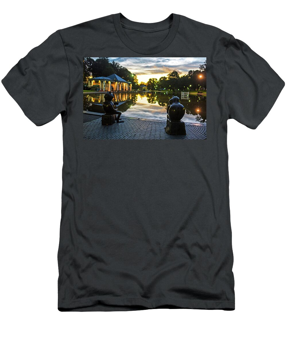 Boston T-Shirt featuring the photograph Frogs meditating on the sunset Boston MA Boston Common Frog Pond by Toby McGuire