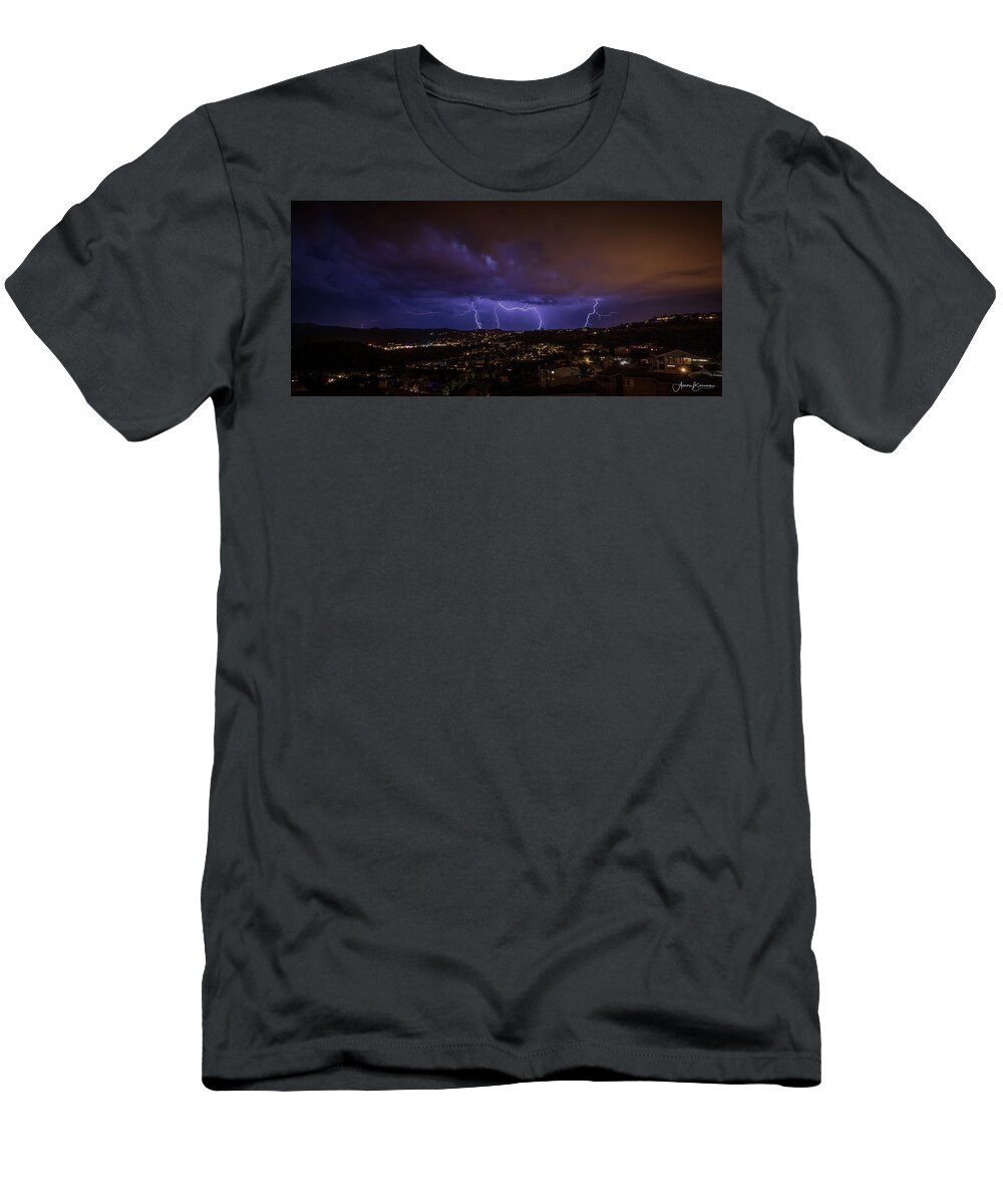 Lightning T-Shirt featuring the photograph From the Hills by Aaron Burrows