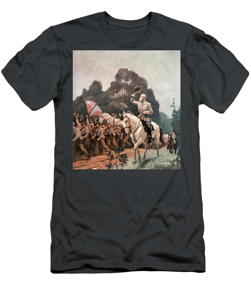 Wyeth T-Shirt featuring the painting General Robert Lee Saluting Troops Heading To Front By Newell Convers Wyeth by Newell Convers Wyeth