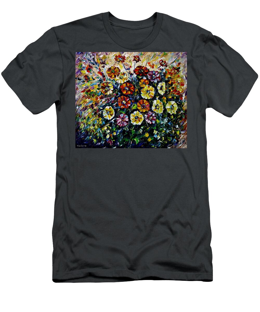 Wild Flower Painting T-Shirt featuring the painting Gerbera Bouquet by Mirek Kuzniar