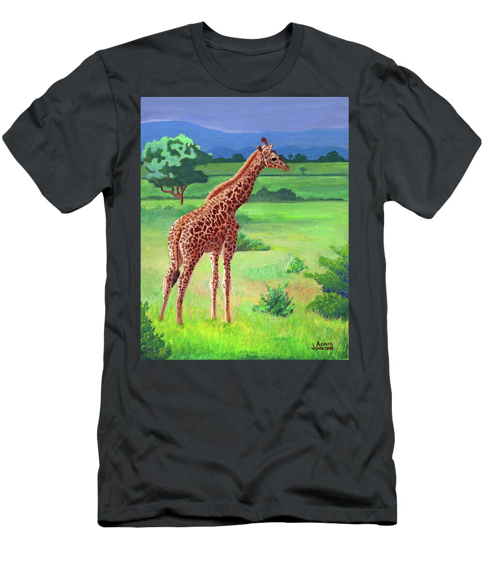 Giraffe T-Shirt featuring the painting Giraffe by Adam Johnson