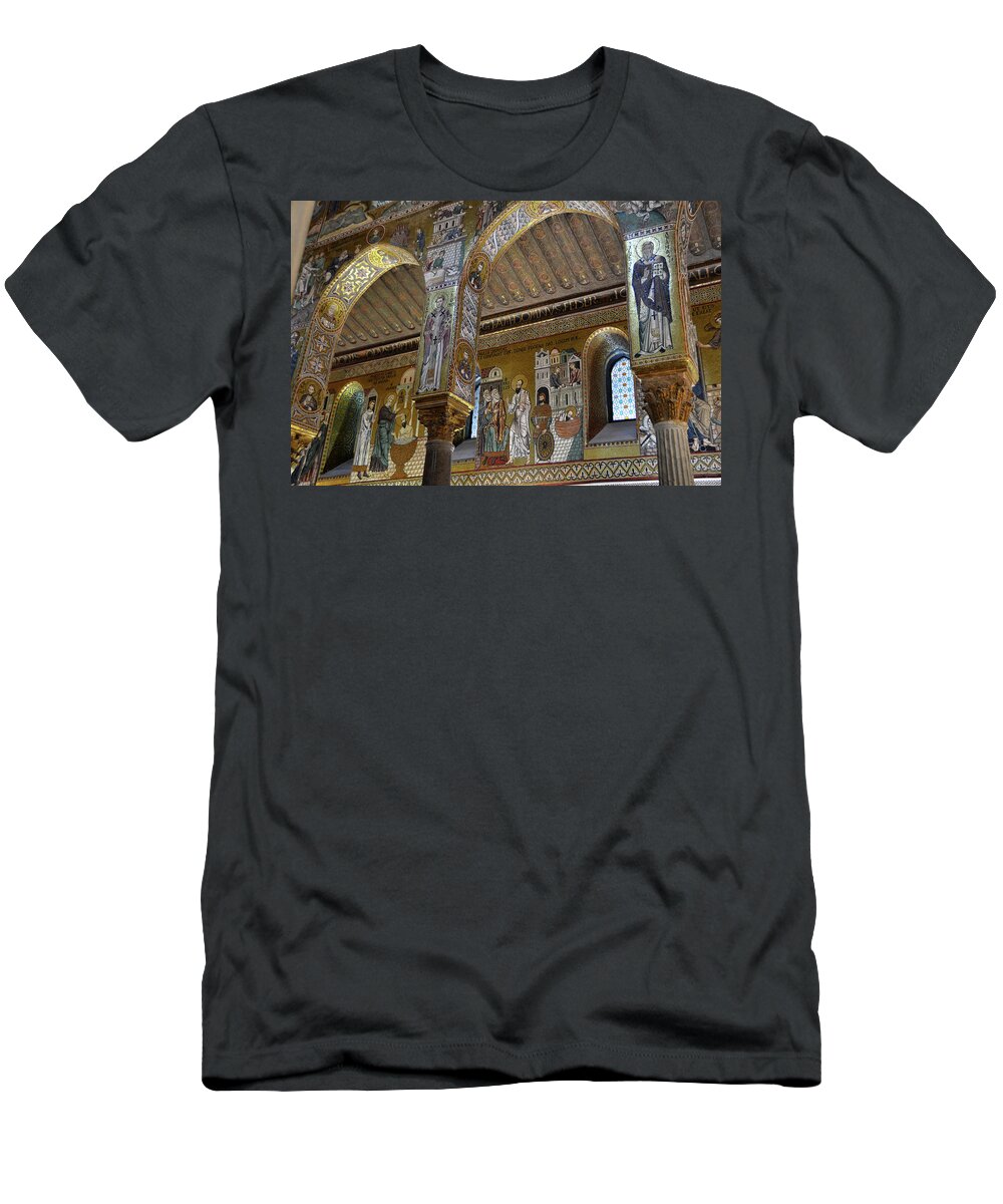 Martorana T-Shirt featuring the photograph Golden mosaic in La Martorana church in Palermo by RicardMN Photography