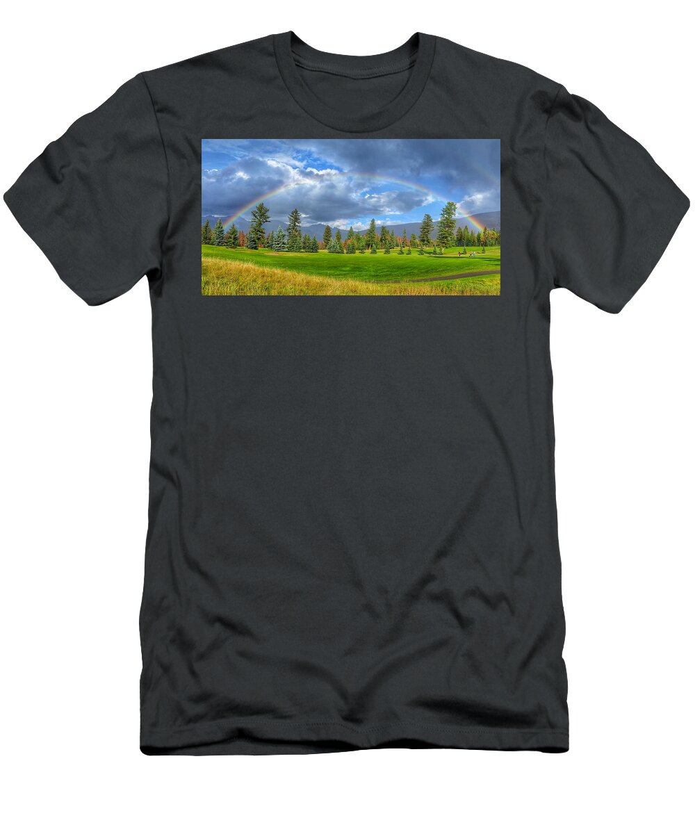 Rainbow T-Shirt featuring the photograph Golf Course Rainbow by Bill Cubitt