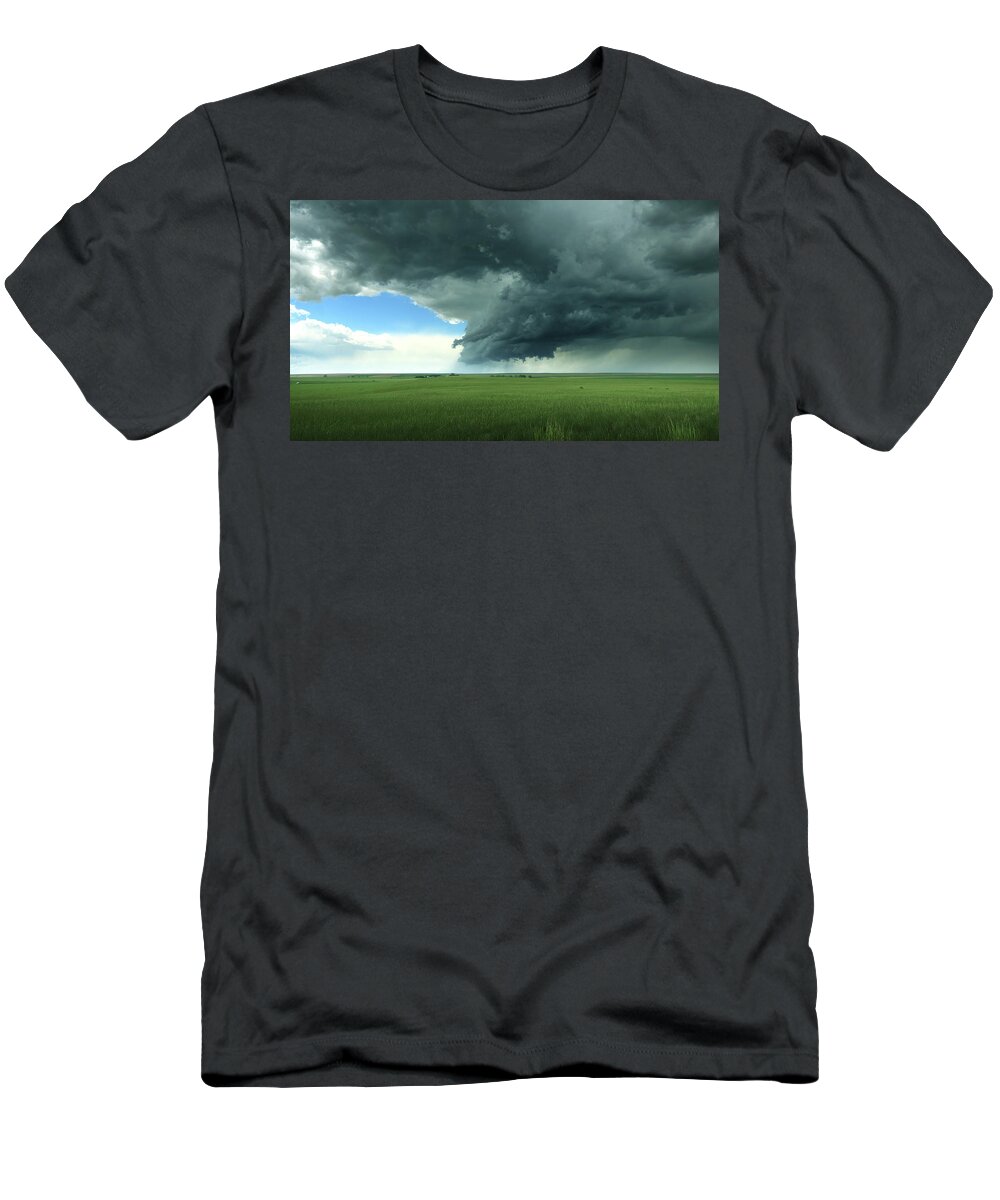 Storm T-Shirt featuring the photograph Goodbye Blue Sky by Brian Gustafson