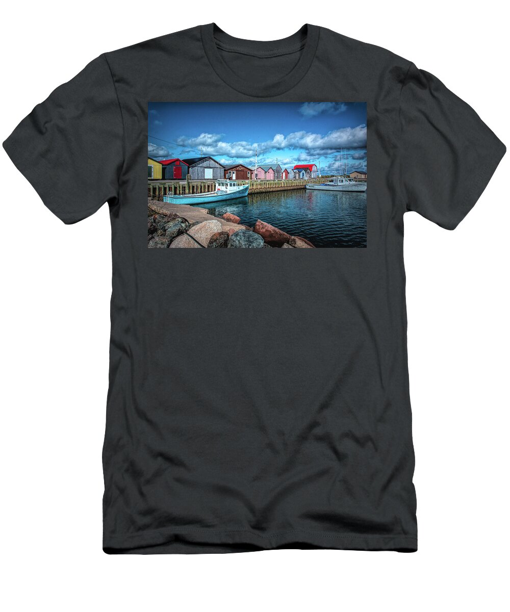 Graham Pond T-Shirt featuring the digital art Graham Pond Harbour Painterly by Douglas Wielfaert