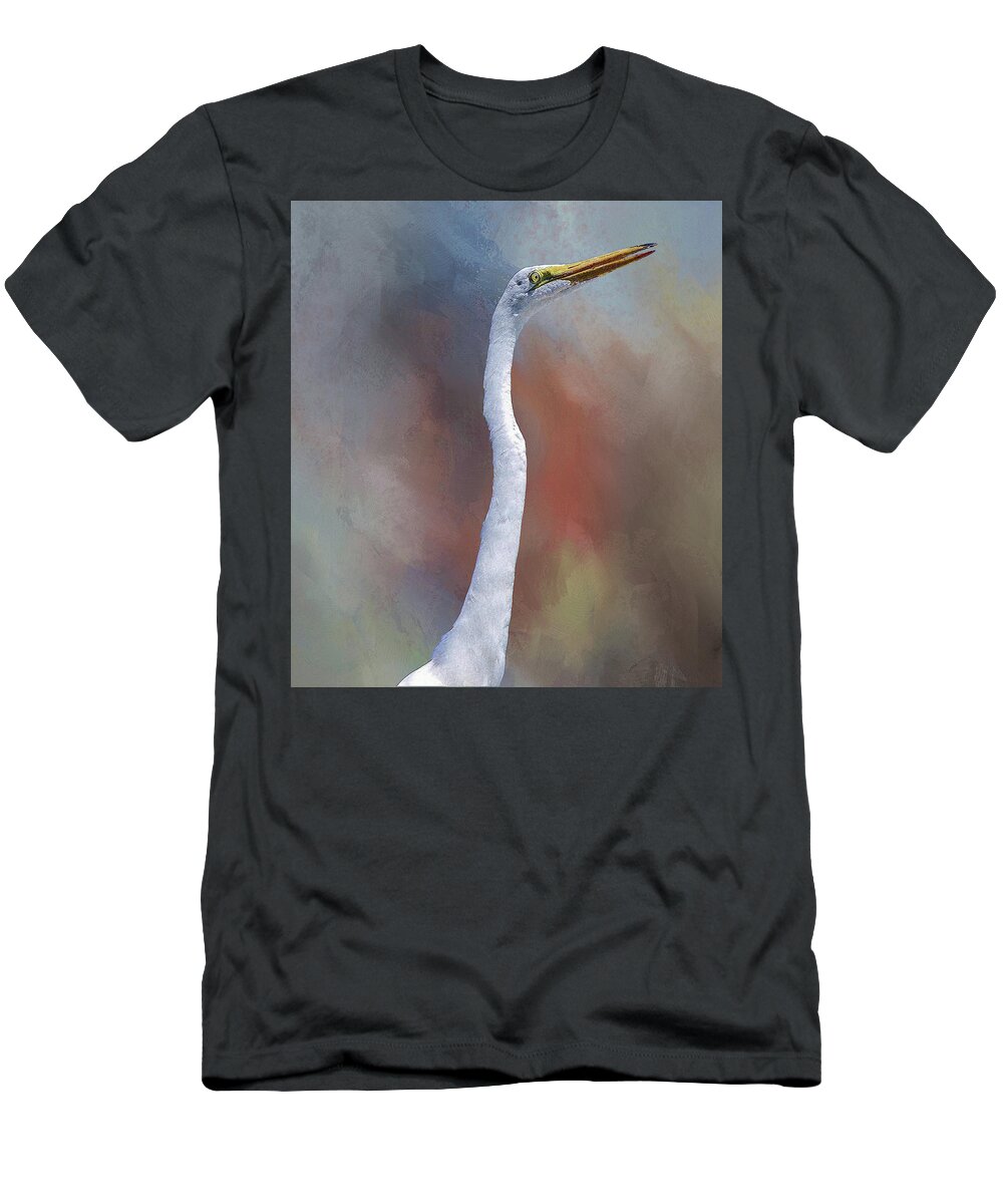 Linda Brody T-Shirt featuring the digital art Great Egret Portrait 1 by Linda Brody