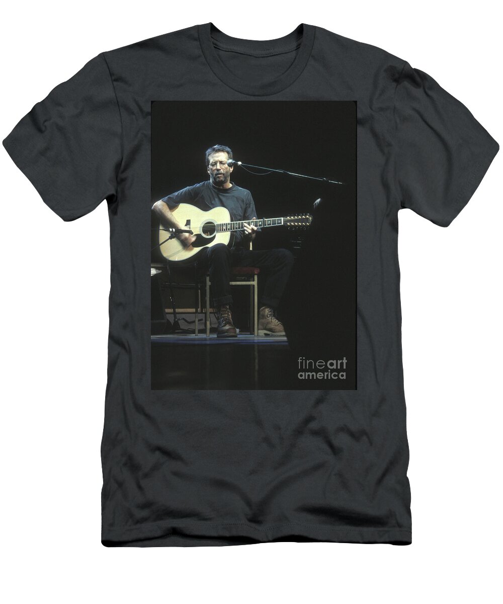 Eric Clapton T-Shirt featuring the photograph Guitarist Eric Clapton Acoustic by Concert Photos