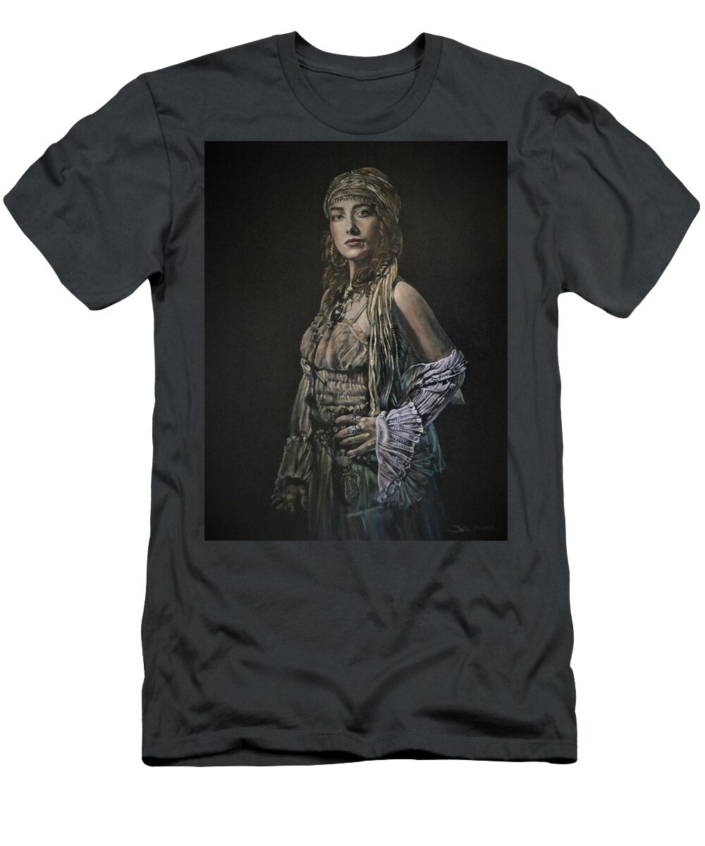 Gypsy T-Shirt featuring the painting Gypsy Woman by John Neeve