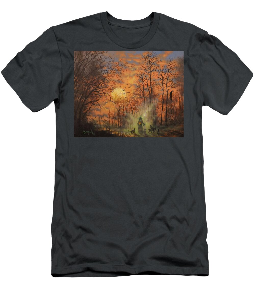 Halloween T-Shirt featuring the painting Halloween Witch by Tom Shropshire