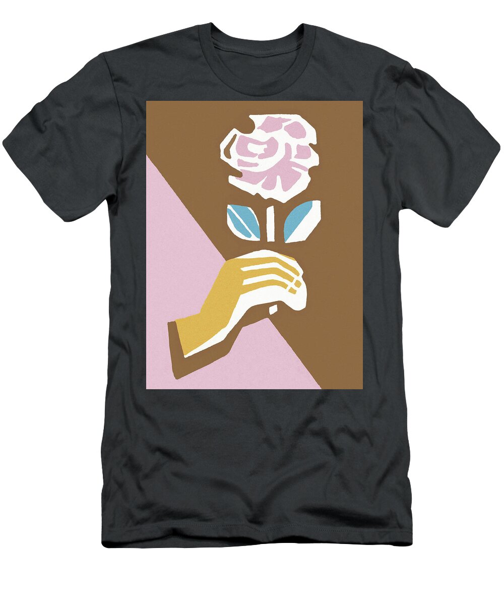 Bloom T-Shirt featuring the drawing Hand Holding a Pink Rose by CSA Images