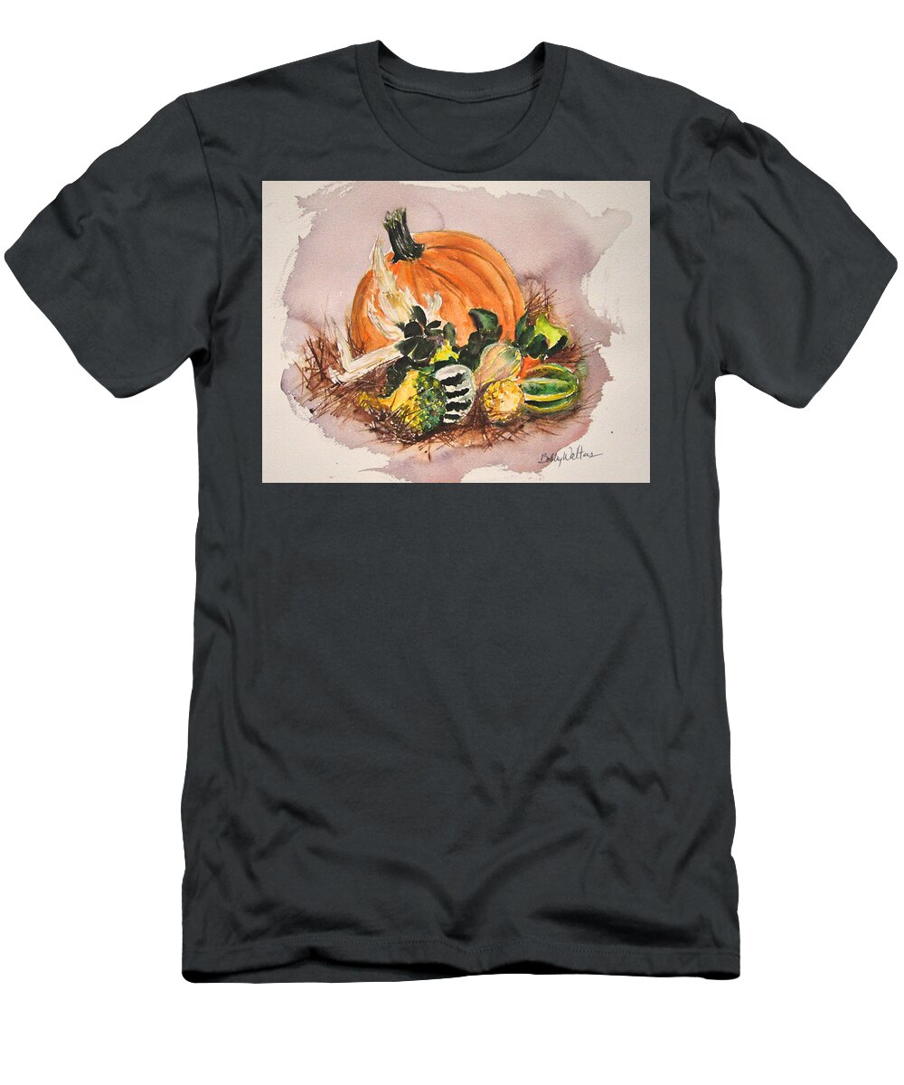 Pumpkin T-Shirt featuring the painting Happy Thanksgiving by Bobby Walters