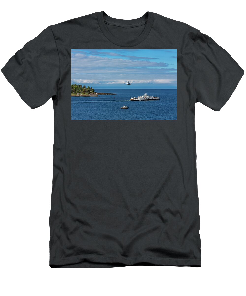 Bc Ferries T-Shirt featuring the photograph Harbor Patrol Sea Plane and Ferry by Darryl Brooks