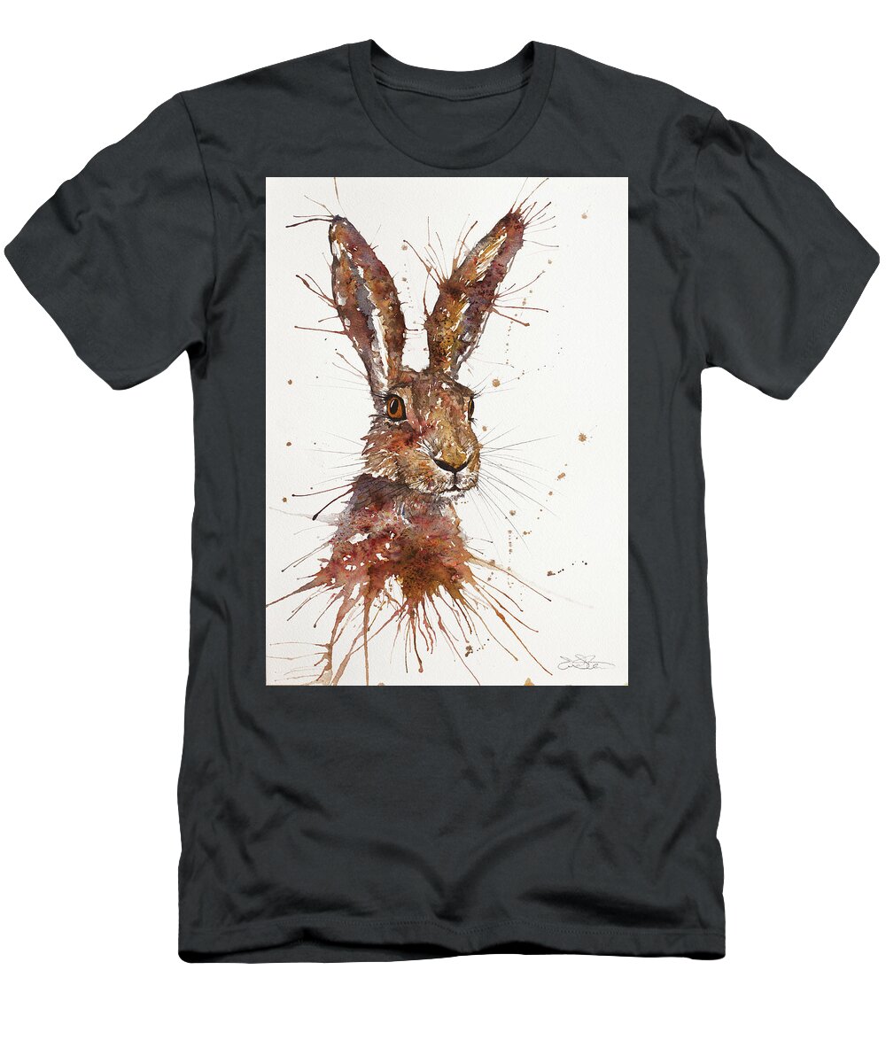 Hare T-Shirt featuring the painting Hare Portrait by John Silver