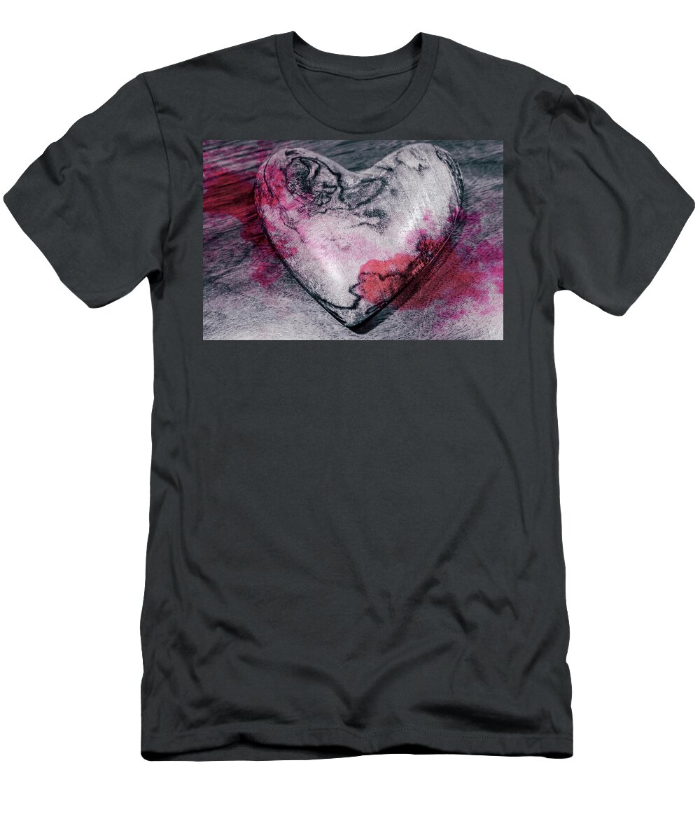 Decoration T-Shirt featuring the photograph Heart-shape wooden decoration by Anamar Pictures