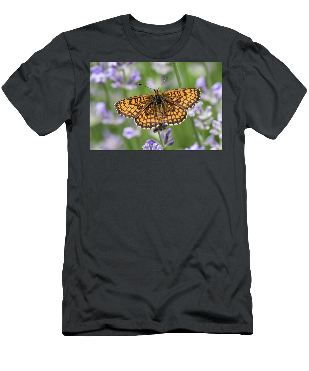 Heath Fritillary T-Shirt featuring the photograph Heath fritillary on the lavender by Torbjorn Swenelius
