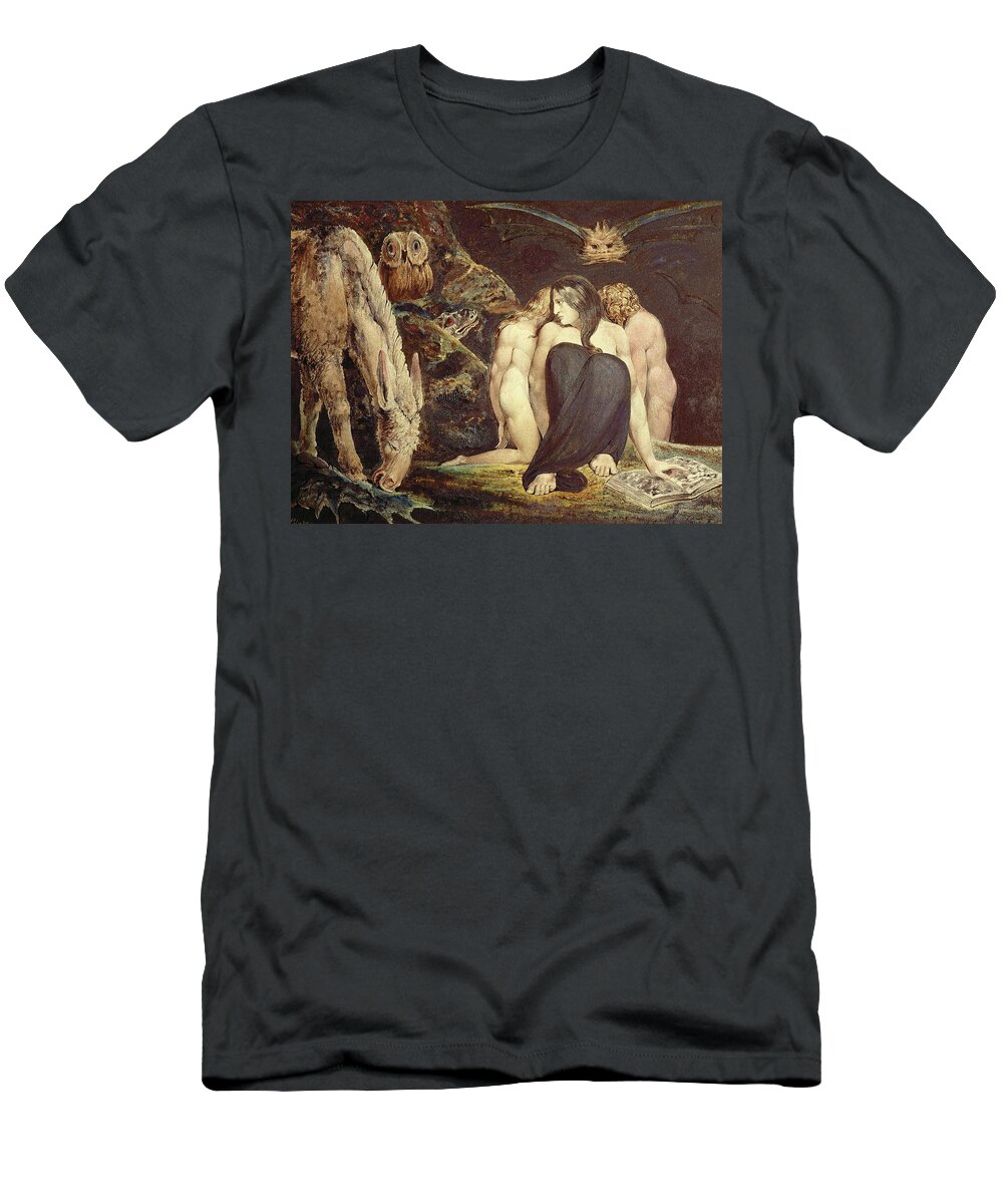 William Blake T-Shirt featuring the painting Hecate. 43.8 x 58.1 cm -ca. 1795- Cat. N 5056. by William Blake -1757-1827-