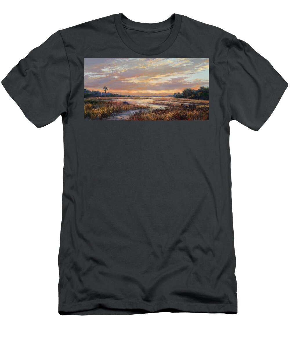 Golden Hour T-Shirt featuring the painting Hilton Sunrise by Laurie Snow Hein