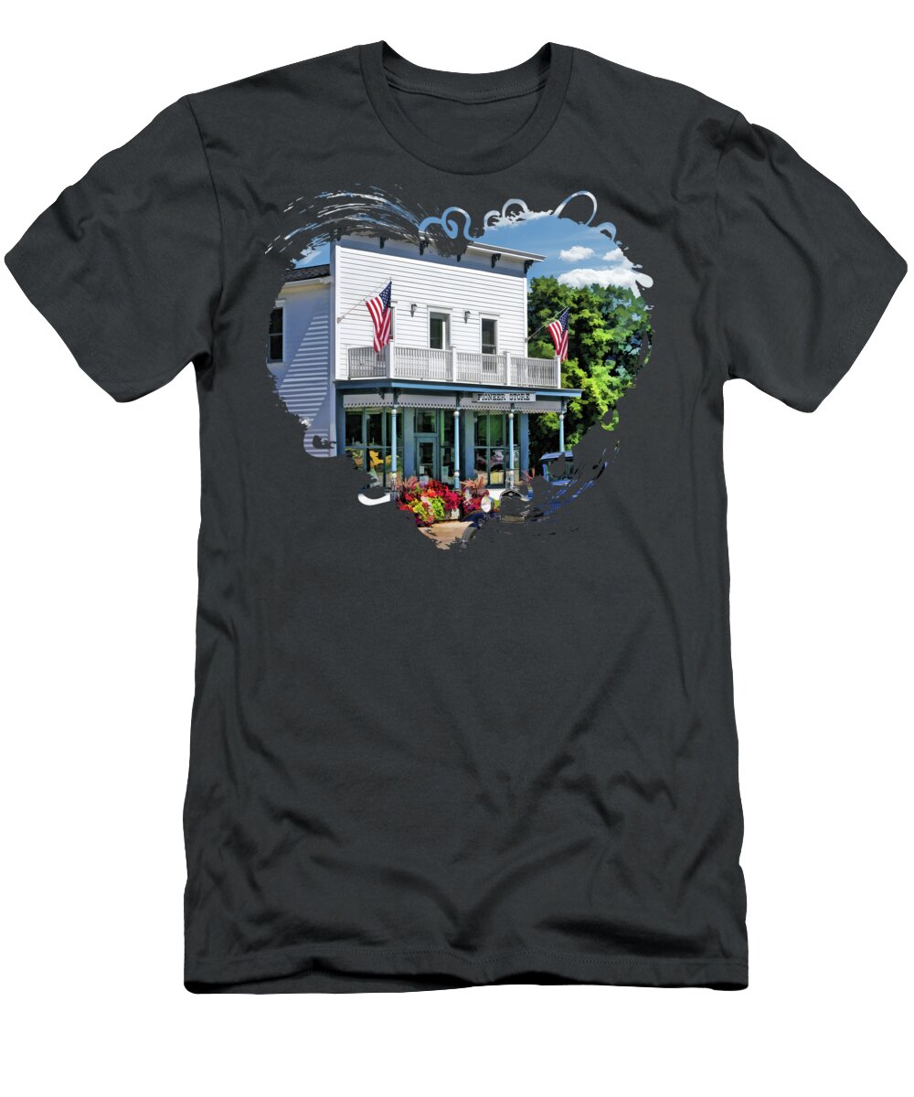 Door County T-Shirt featuring the painting Historic Pioneer Store in Ellison Bay Door County by Christopher Arndt