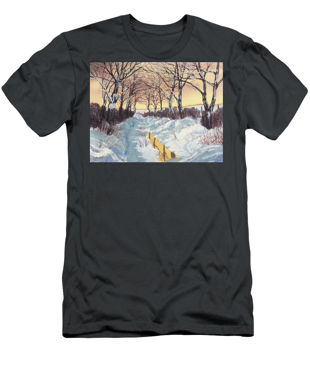 Glenn Marshall T-Shirt featuring the painting Tunnel in Winter by Glenn Marshall