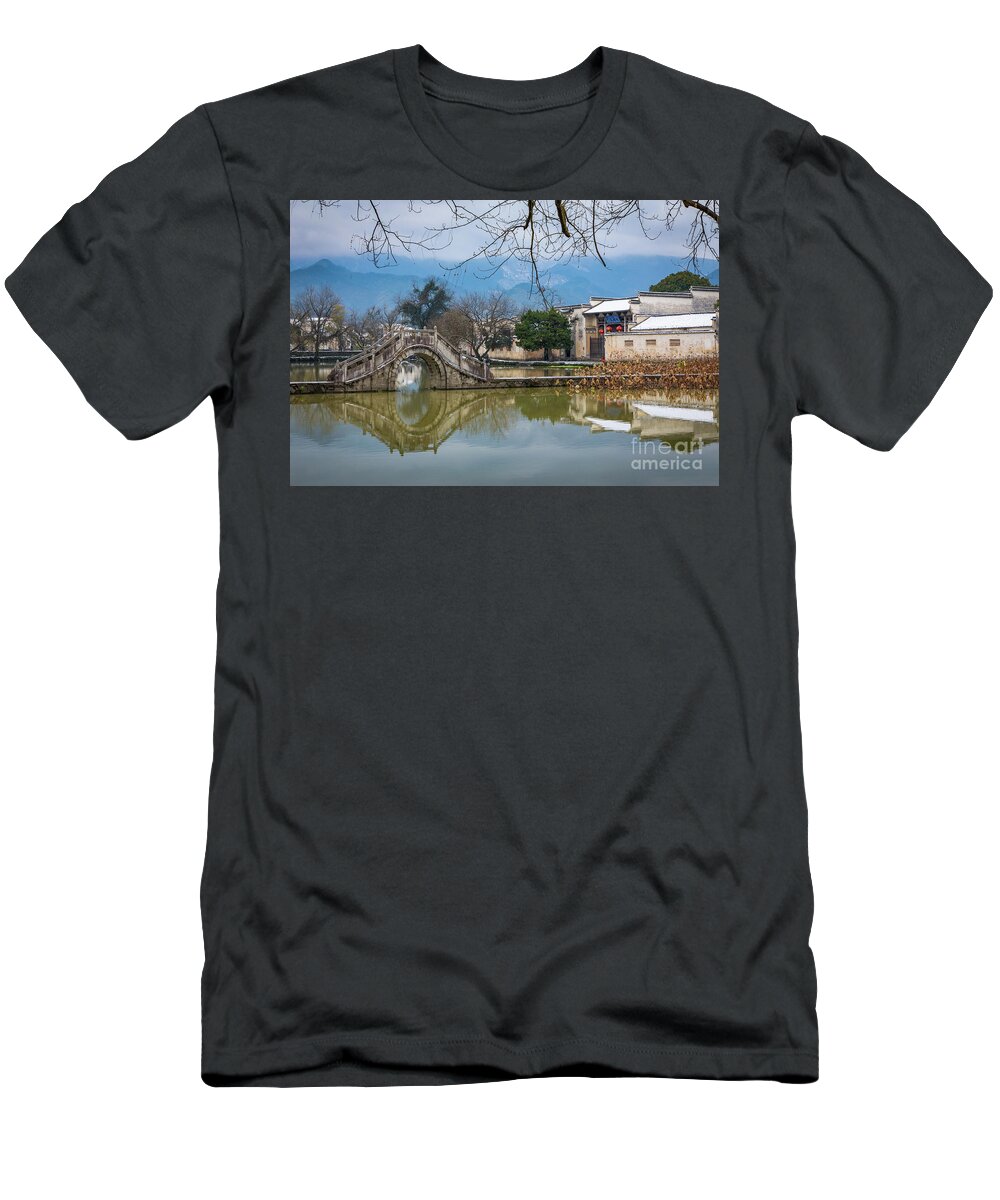 Anhui Province T-Shirt featuring the photograph Hongcun Round Bridge by Inge Johnsson