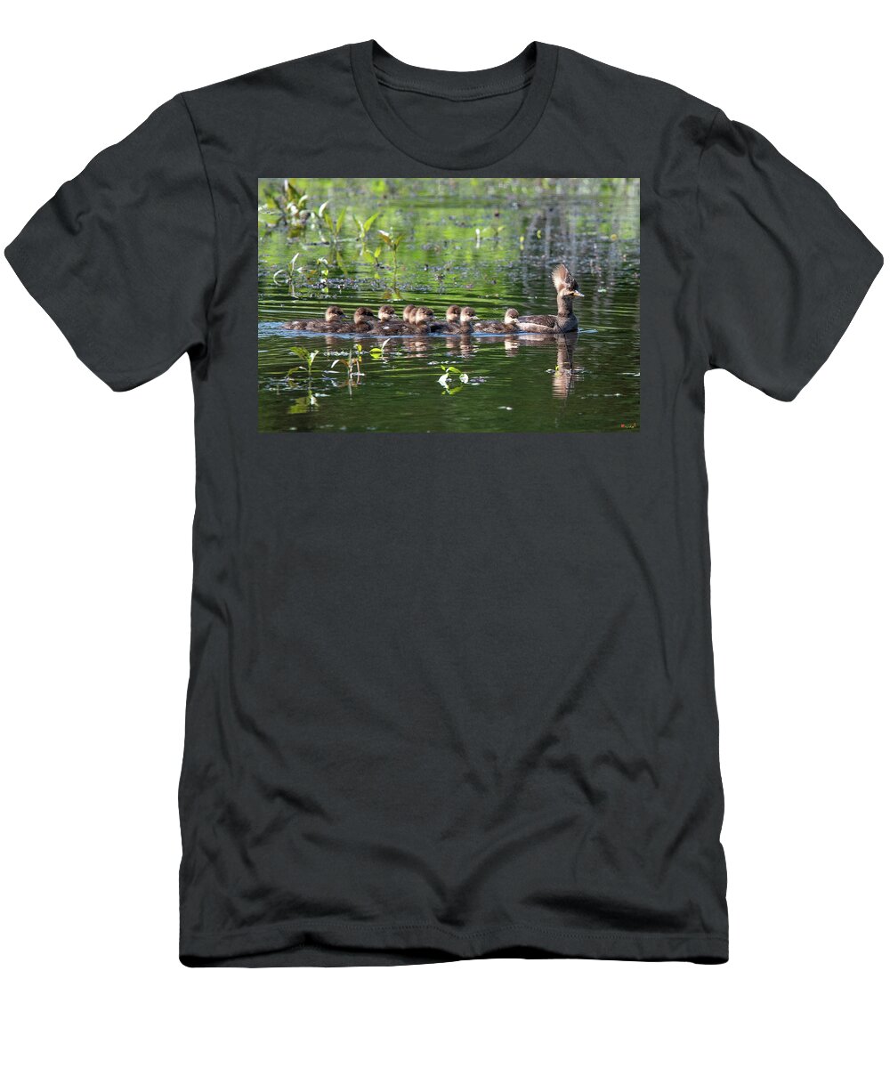 Nature T-Shirt featuring the photograph Hooded Merganser and Her Ducklings DWF0202 by Gerry Gantt